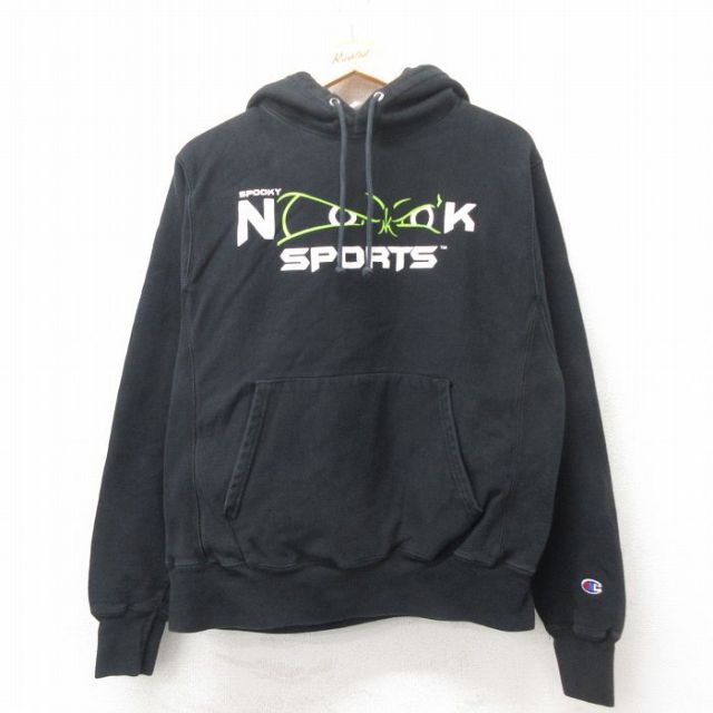 M★古着 長袖 チャンピオン Champion リバースウィーブ パーカー メンズ スポーツ 黒 ブラック 25mar01 中古 スウェット スエット トレーナー トップス