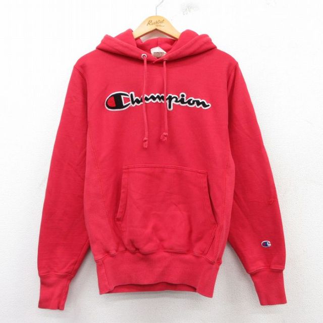 【50%OFF】S★古着 長袖 チャンピオン Champion リバースウィーブ パーカー メンズ ビッグロゴ 赤 レッド 25mar07 中古 スウェット スエット トレーナー トップス