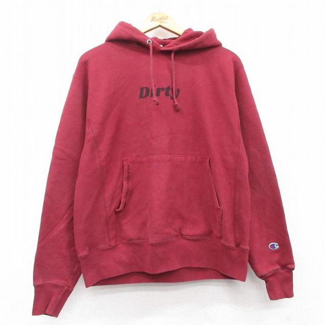 L★古着 長袖 チャンピオン Champion リバースウィーブ パーカー メンズ Dirty エンジ 25mar07 中古 スウェット スエット トレーナー トップス
