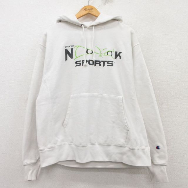 【50%OFF】XL★古着 長袖 チャンピオン Champion リバースウィーブ パーカー メンズ SPOOKY 白 ホワイト 25mar10 中古 スウェット スエット トレーナー トップス