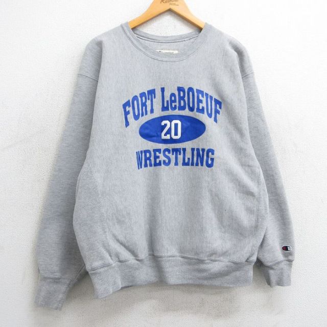 L★古着 長袖 チャンピオン Champion リバースウィーブ メンズ 00年代 00s フォートレボウーフ レスリング クルーネック グレー 霜降り 25mar17 中古 スウェット スエット トレーナー トップス