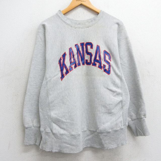 M★古着 長袖 チャンピオン Champion リバースウィーブ メンズ 80年代 80s カンザス クルーネック USA製 グレー 霜降り 25mar17 中古 スウェット スエット トレーナー トップス