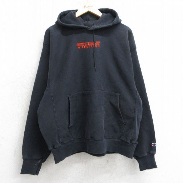 【20%OFF】XL★古着 長袖 チャンピオン Champion リバースウィーブ パーカー メンズ サウスハードリー 大きいサイズ 黒 ブラック 25mar17 中古 スウェット スエット トレーナー トップス