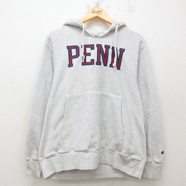 L★古着 長袖 チャンピオン Champion リバースウィーブ パーカー メンズ PENN 薄グレー 霜降り 25mar22 中古 スウェット スエット トレーナー トップス