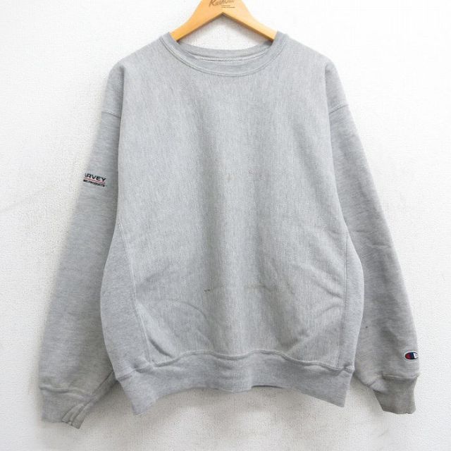 【20%OFF】XL★古着 長袖 チャンピオン Champion リバースウィーブ メンズ 00年代 00s HARVEY 大きいサイズ クルーネック グレー 霜降り 25mar24 中古 スウェット スエット トレーナー トップス