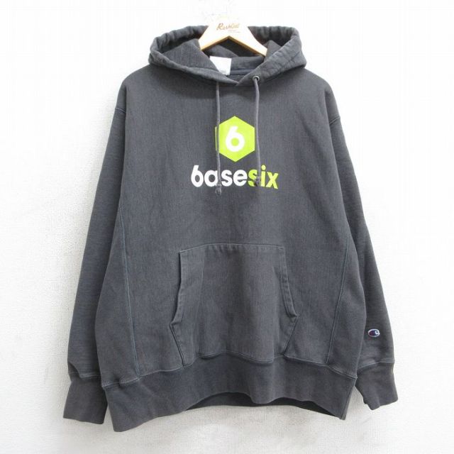 XL★古着 長袖 チャンピオン Champion リバースウィーブ パーカー メンズ 6asesix 大きいサイズ 濃グレー 霜降り 25mar24 中古 スウェット スエット トレーナー トップス