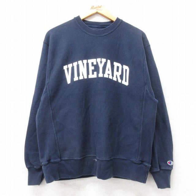 L★古着 長袖 チャンピオン Champion リバースウィーブ メンズ 00年代 00s VINYARD クルーネック 紺 ネイビー 25mar27 中古 スウェット スエット トレーナー トップス