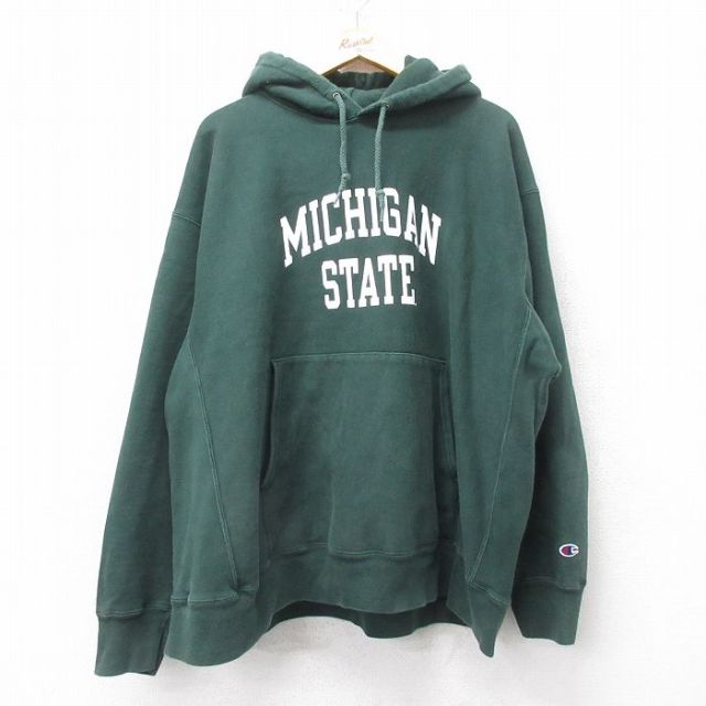 XL★古着 長袖 チャンピオン Champion リバースウィーブ パーカー メンズ 00年代 00s ミシガン 大きいサイズ 緑 グリーン 25mar27 中古 スウェット スエット トレーナー トップス