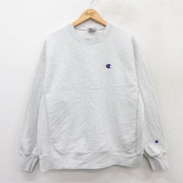 L★古着 長袖 チャンピオン Champion リバースウィーブ メンズ ワンポイントロゴ クルーネック 薄グレー 霜降り 25apr09 中古 スウェット スエット トレーナー トップス