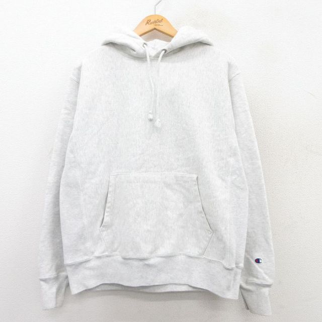 L★古着 長袖 チャンピオン Champion リバースウィーブ パーカー メンズ 無地 薄グレー 霜降り 25apr09 中古 スウェット スエット トレーナー トップス