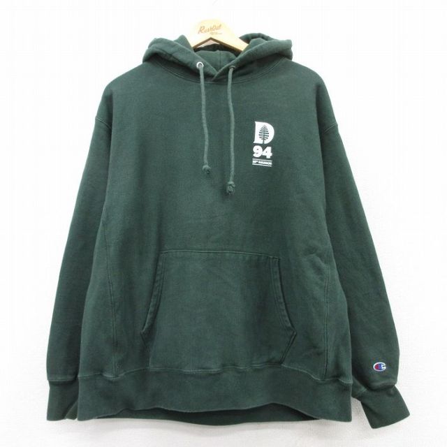 XL★古着 長袖 チャンピオン Champion リバースウィーブ パーカー メンズ 94 大きいサイズ 緑 グリーン 25apr09 中古 スウェット スエット トレーナー トップス