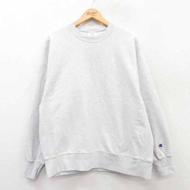 XL★古着 長袖 チャンピオン Champion リバースウィーブ メンズ クルーネック 薄グレー 霜降り 25apr10 中古 スウェット スエット トレーナー トップス