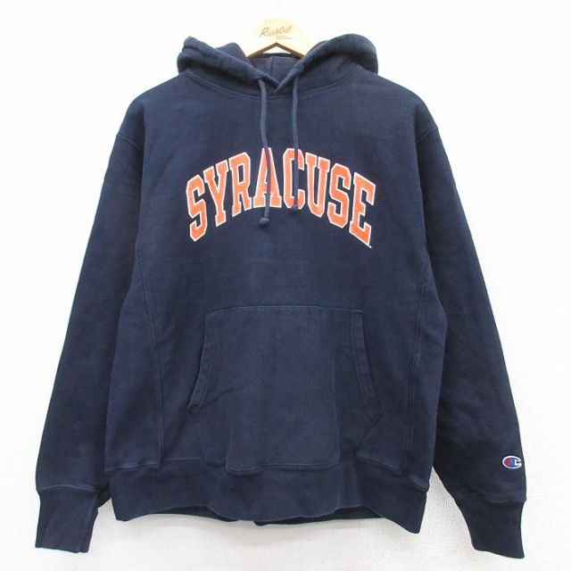 L★古着 長袖 チャンピオン Champion リバースウィーブ パーカー メンズ シラキュース 紺 ネイビー 25apr10 中古 スウェット スエット トレーナー トップス