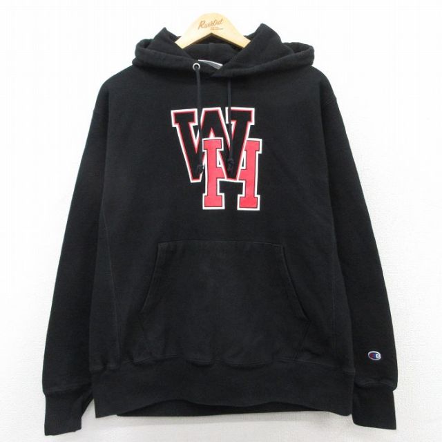 XL★古着 長袖 チャンピオン Champion リバースウィーブ パーカー メンズ WH 黒 ブラック 【spe】 25apr10 中古 スウェット スエット トレーナー トップス