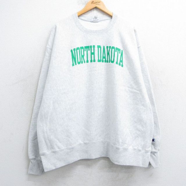 XL★古着 長袖 チャンピオン Champion リバースウィーブ メンズ ノースダコタ 大きいサイズ クルーネック 薄グレー 霜降り 25apr12 中古 スウェット スエット トレーナー トップス