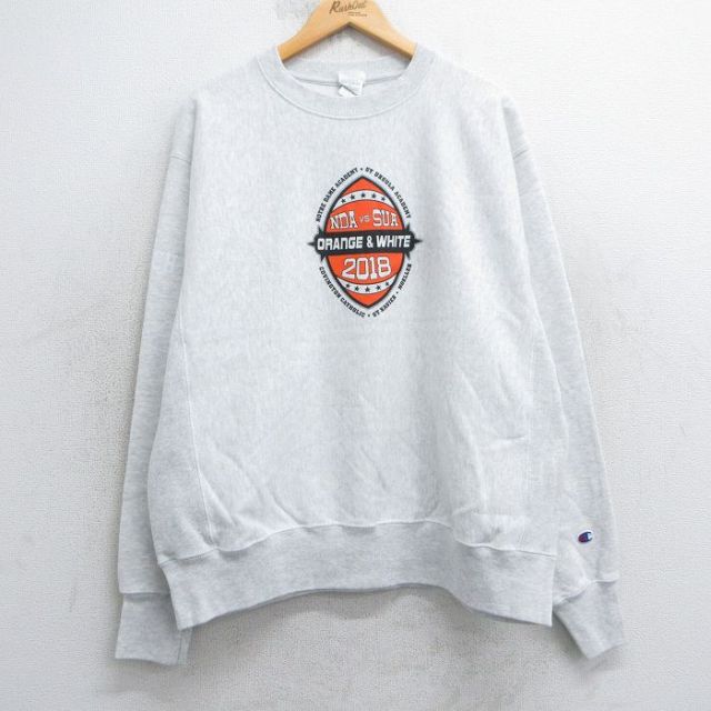XL★古着 長袖 チャンピオン Champion リバースウィーブ メンズ フットボール NDA SUA クルーネック 薄グレー 霜降り 25apr12 中古 スウェット スエット トレーナー トップス