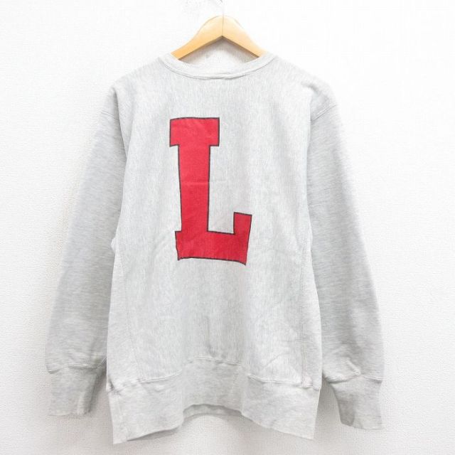 L★古着 長袖 チャンピオン Champion リバースウィーブ メンズ 90年代 90s L クルーネック USA製 グレー 霜降り 【spe】 25aug13 中古 スウェット スエット トレーナー トップス