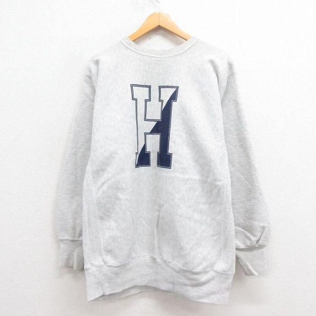 XL★古着 長袖 チャンピオン Champion リバースウィーブ メンズ 90年代 90s H クルーネック USA製 グレー 霜降り 【spe】 25aug13 中古 スウェット スエット トレーナー トップス