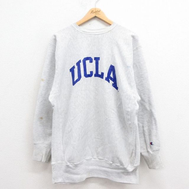 XL★古着 長袖 チャンピオン Champion リバースウィーブ メンズ 90年代 90s UCLA クルーネック グレー 霜降り 25aug13 中古 スウェット スエット トレーナー トップス