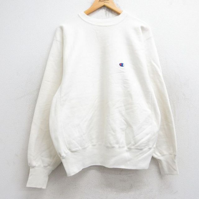 XL★古着 長袖 チャンピオン Champion リバースウィーブ メンズ 80年代 80s ワンポイントロゴ クルーネック USA製 白 ホワイト 【spe】 25aug19 中古 スウェット スエット トレーナー トップス