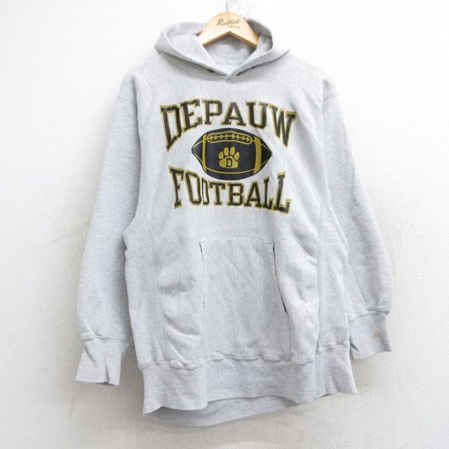 【20%OFF】M★古着 長袖 チャンピオン Champion リバースウィーブ パーカー メンズ 80年代 80s デポウ フットボール USA製 薄グレー 霜降り 【spe】 25aug19 中古 スウェット スエット トレーナー トップス