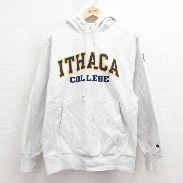 M★古着 長袖 チャンピオン Champion リバースウィーブ パーカー メンズ 00年代 00s ITHACA グレー 霜降り 25sep05 中古 スウェット スエット トレーナー トップス