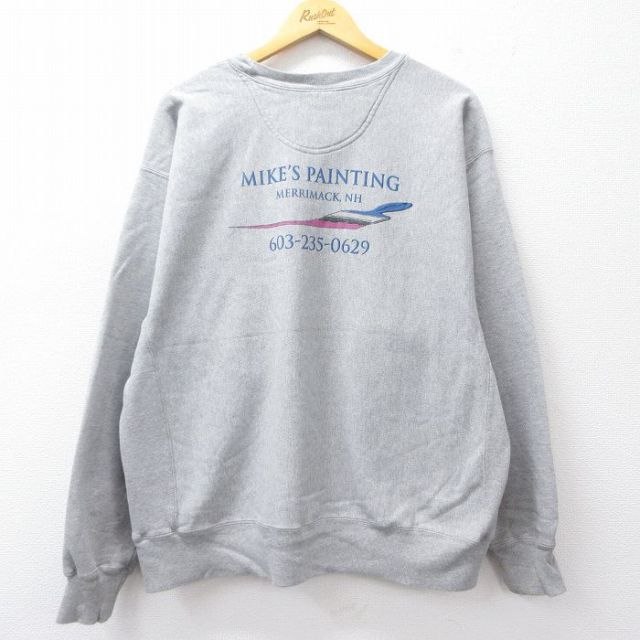 XL★古着 長袖 チャンピオン Champion リバースウィーブ メンズ 00年代 00s MIKES PAINTING 大きいサイズ クルーネック グレー 霜降り 25sep22 中古 スウェット スエット トレーナー トップス