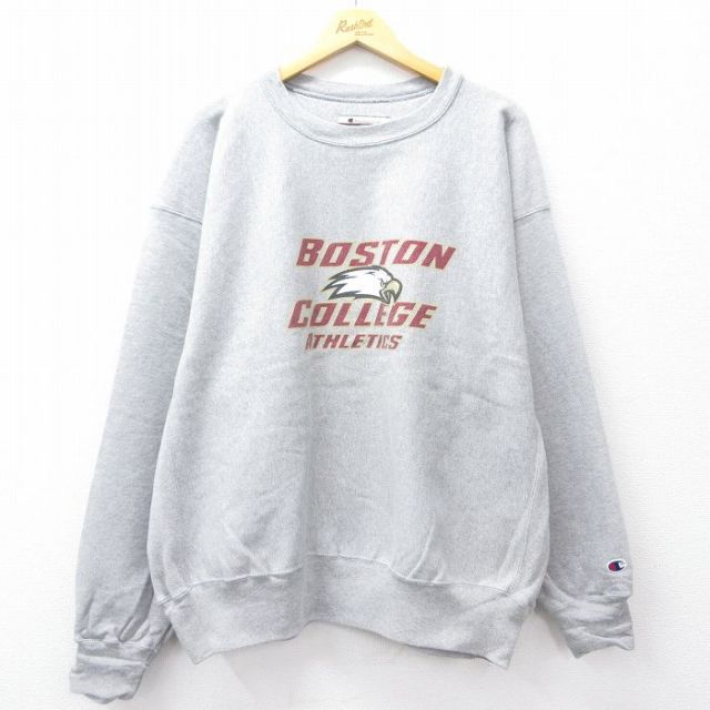 XL★古着 長袖 チャンピオン Champion リバースウィーブ メンズ 00年代 00s ボストン カレッジ 鳥 大きいサイズ クルーネック グレー 霜降り 25sep22 中古 スウェット スエット トレーナー トップス
