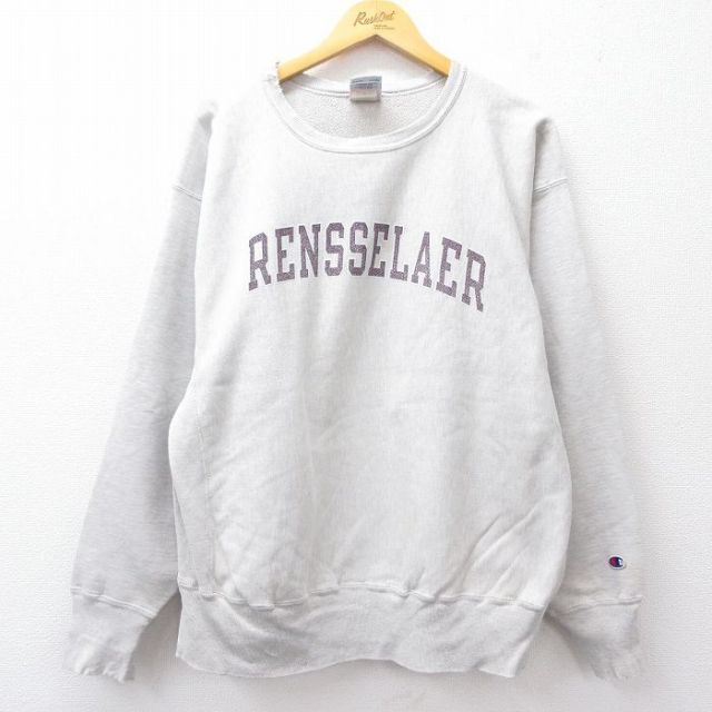 XL★古着 長袖 チャンピオン Champion リバースウィーブ メンズ 00年代 00s レンセラー 大きいサイズ クルーネック 薄グレー 霜降り 25sep22 中古 スウェット スエット トレーナー トップス