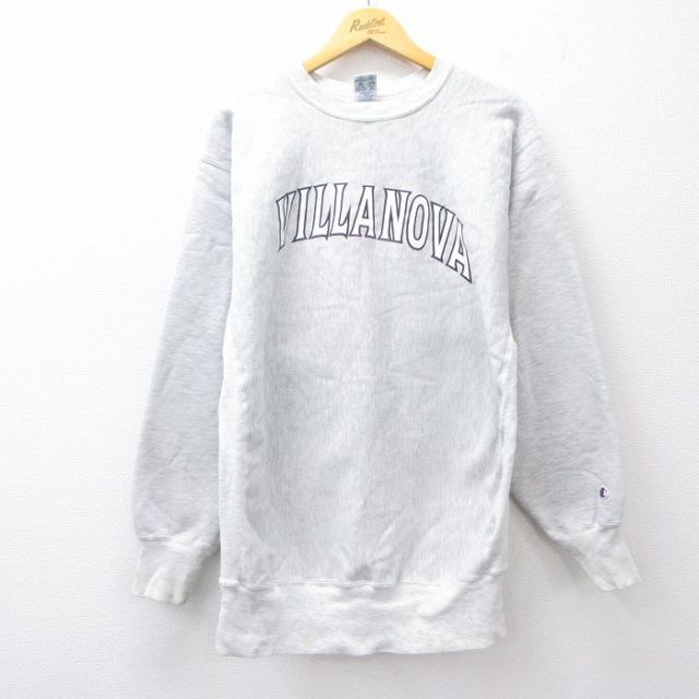 【20%OFF】XL★古着 長袖 チャンピオン Champion リバースウィーブ メンズ 90年代 90s ヴィラノヴァ クルーネック 薄グレー 霜降り 25sep22 中古 スウェット スエット トレーナー トップス