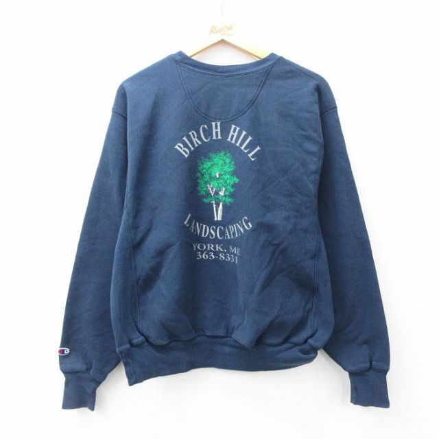 L★古着 長袖 チャンピオン Champion リバースウィーブ メンズ 00年代 00s BIRCH HILL 紺 ネイビー 25oct02 中古 スウェット スエット トレーナー トップス