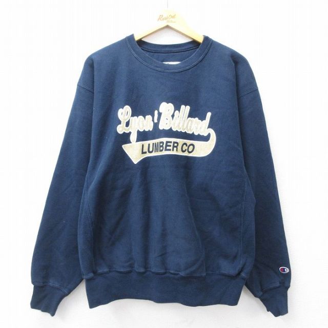 XL★古着 長袖 チャンピオン Champion リバースウィーブ メンズ 00年代 00s LUMBER CO 大きいサイズ クルーネック 紺 ネイビー 25oct02 中古 スウェット スエット トレーナー トップス
