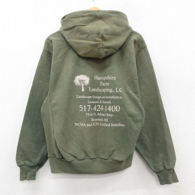 L★古着 長袖 チャンピオン Champion リバースウィーブ パーカー メンズ 00年代 00s Hampshire Farm 緑 グリーン 25oct03 中古 スウェット スエット トレーナー トップス