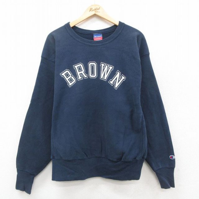 XL★古着 長袖 チャンピオン Champion リバースウィーブ メンズ 00年代 00s BROWN クルーネック 紺 ネイビー 25oct03 中古 スウェット スエット トレーナー トップス