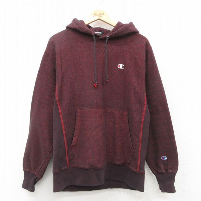 M★古着 長袖 チャンピオン Champion リバースウィーブ パーカー メンズ ワンポイントロゴ エンジ系他 25oct03 中古 スウェット スエット トレーナー トップス