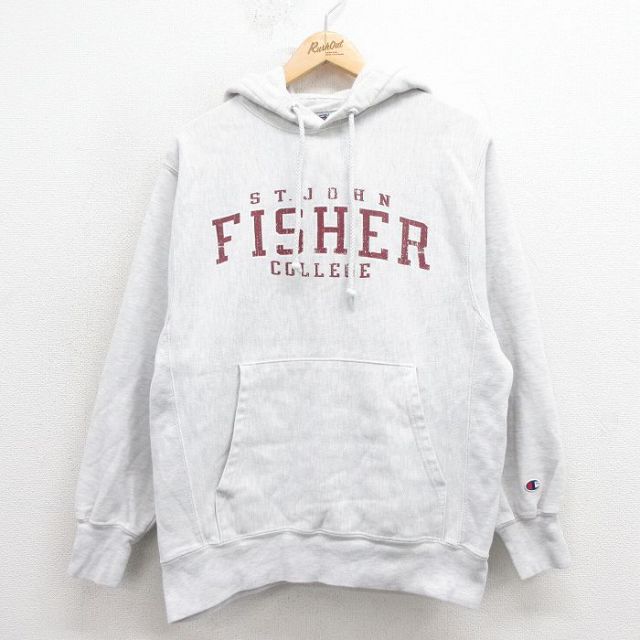 L★古着 長袖 チャンピオン Champion リバースウィーブ パーカー メンズ 00年代 00s カレッジ グレー 霜降り 25oct15 中古 スウェット スエット トレーナー トップス
