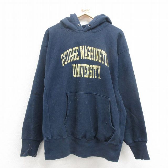 XL★古着 長袖 チャンピオン Champion リバースウィーブ パーカー メンズ 00年代 00s ジョージワシントン 大きいサイズ 紺 ネイビー 25oct15 中古 スウェット スエット トレーナー トップス