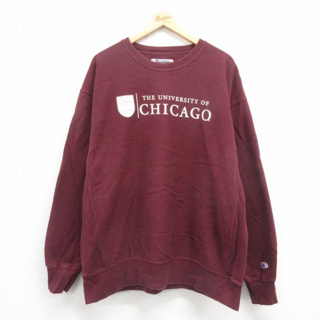XL★古着 長袖 チャンピオン Champion リバースウィーブ メンズ 00年代 00s シカゴ 大きいサイズ クルーネック エンジ 25oct15 中古 スウェット スエット トレーナー トップス