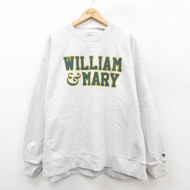XL★古着 長袖 チャンピオン Champion リバースウィーブ メンズ 00年代 00s WILLIAM MARY 大きいサイズ クルーネック 薄グレー 霜降り 25nov18