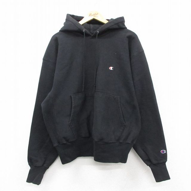 XL★古着 長袖 チャンピオン Champion リバースウィーブ パーカー メンズ 90年代 90s ワンポイントロゴ 大きいサイズ 黒【spe】 25nov18