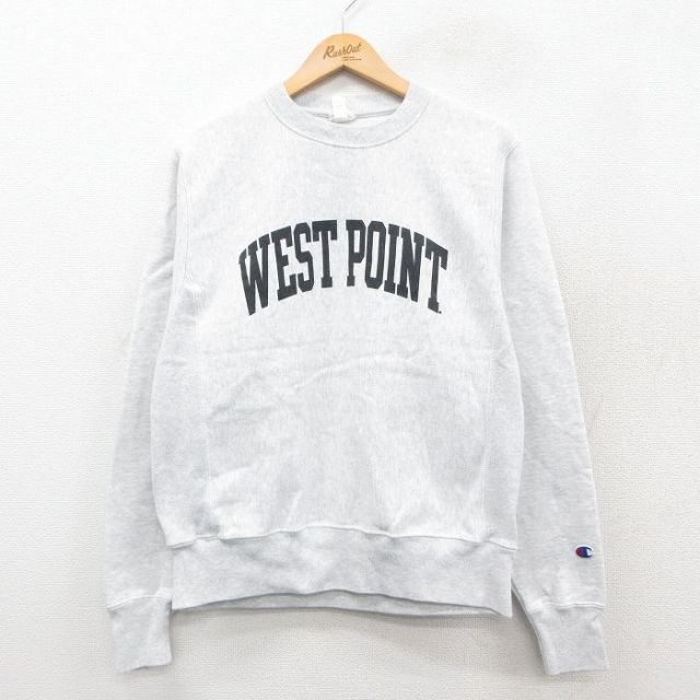 M★古着 長袖 チャンピオン Champion リバースウィーブ メンズ ミリタリー WEST POINT 薄グレー 霜降り 25nov18
