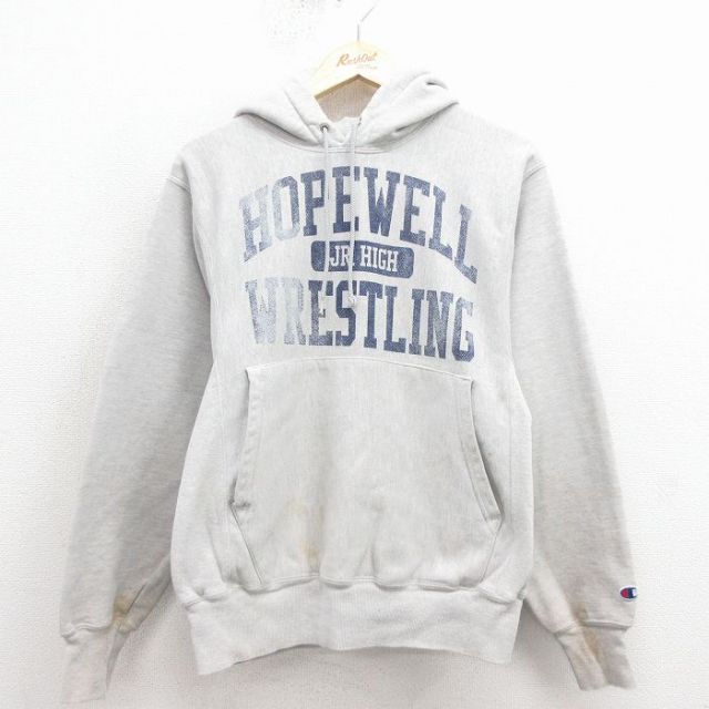 M★古着 長袖 チャンピオン Champion リバースウィーブ パーカー メンズ 00年代 00s レスリング グレー 霜降り 25nov25