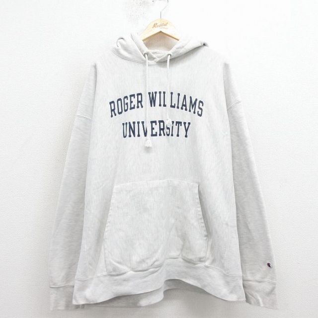 XL★古着 長袖 チャンピオン Champion リバースウィーブ パーカー メンズ 00年代 00s ROGER 大きいサイズ グレー 霜降り 25nov26