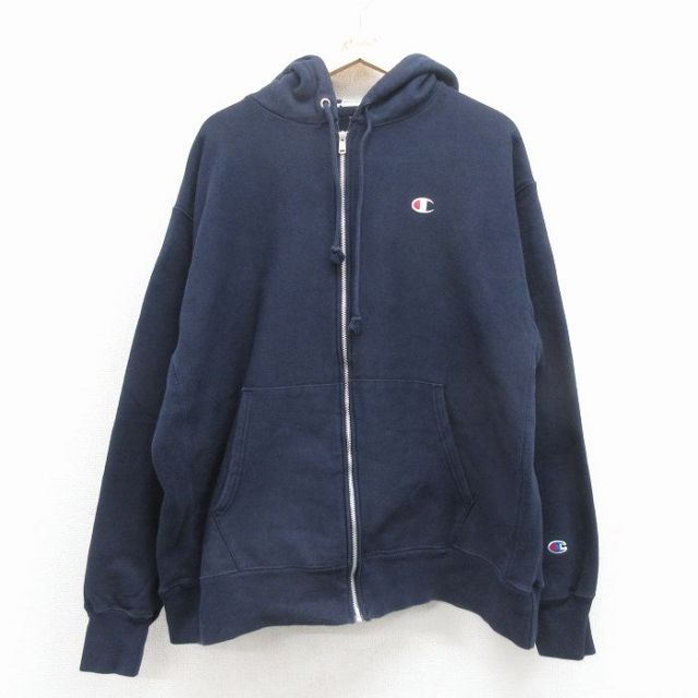 XL★古着 長袖 フルジップ チャンピオン Champion リバースウィーブ パーカー メンズ ワンポイントロゴ 大きいサイズ【spe】 25nov26