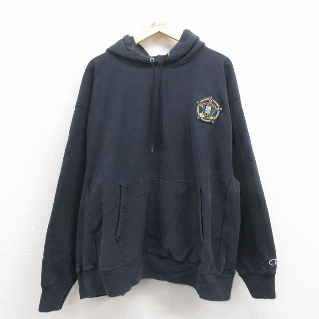 XL★古着 長袖 チャンピオン Champion リバースウィーブ パーカー メンズ 00年代 00s ポリス 大きいサイズ 黒 25nov26