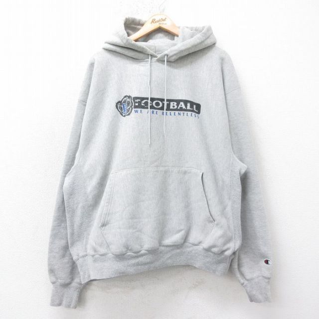 チャンピオン 00s リバースウィーブパーカー フットボール グレー XL | 古着