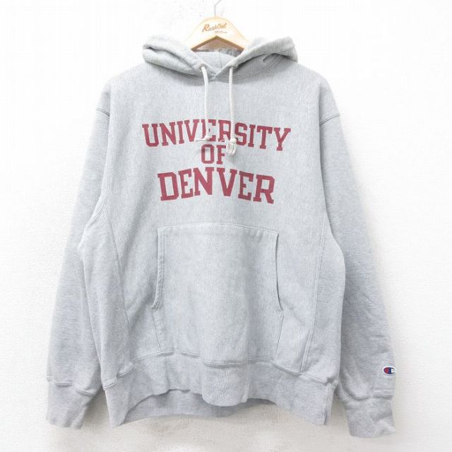 XL★古着 長袖 チャンピオン Champion リバースウィーブ パーカー メンズ 00年代 00s DENVER グレー 霜降り 26jan21