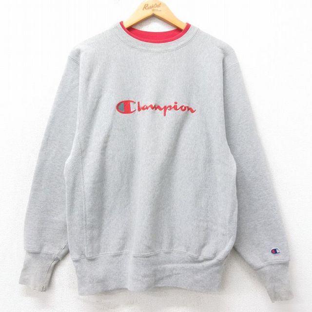 L★古着 長袖 チャンピオン Champion リバースウィーブ メンズ 90年代 90s ビッグロゴ クルーネック USA製 グレー 霜降り【spe】 26jan21