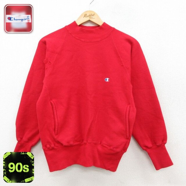 【50%OFF】チャンピオン 90s リバースウィーブ長袖 ワンポイントロゴ レッド S | 古着