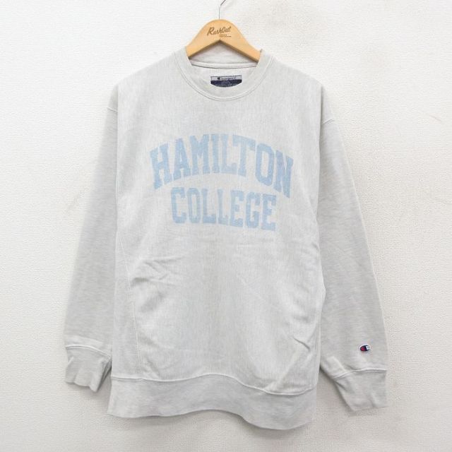 XL★古着 長袖 チャンピオン Champion リバースウィーブ メンズ 00年代 00s HAMILTON クルーネック 薄グレー 霜降り 26jan29